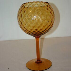 Italian Empoli Long Stem Diamond Optic Glass Compote Dish 11" tall R-980